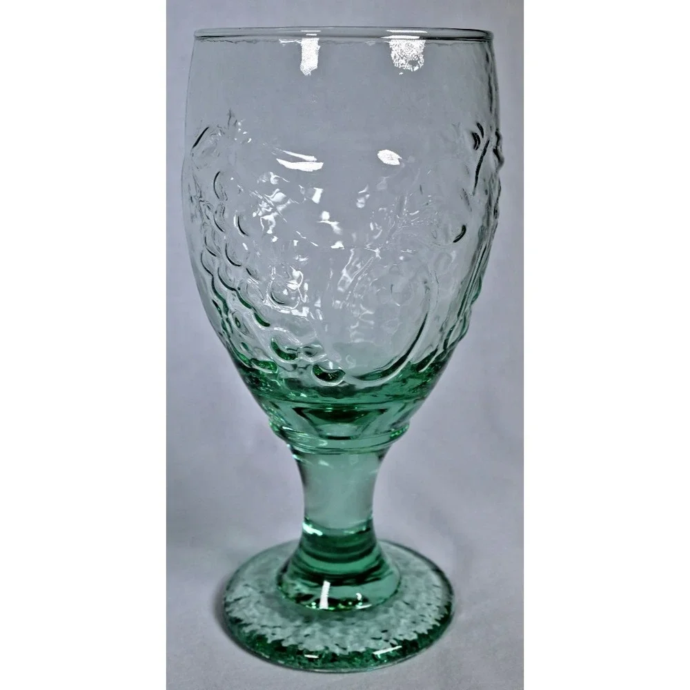 Set of 3 Vintage Libbey Spanish Green Orchard Fruit Goblets 16 oz Glass